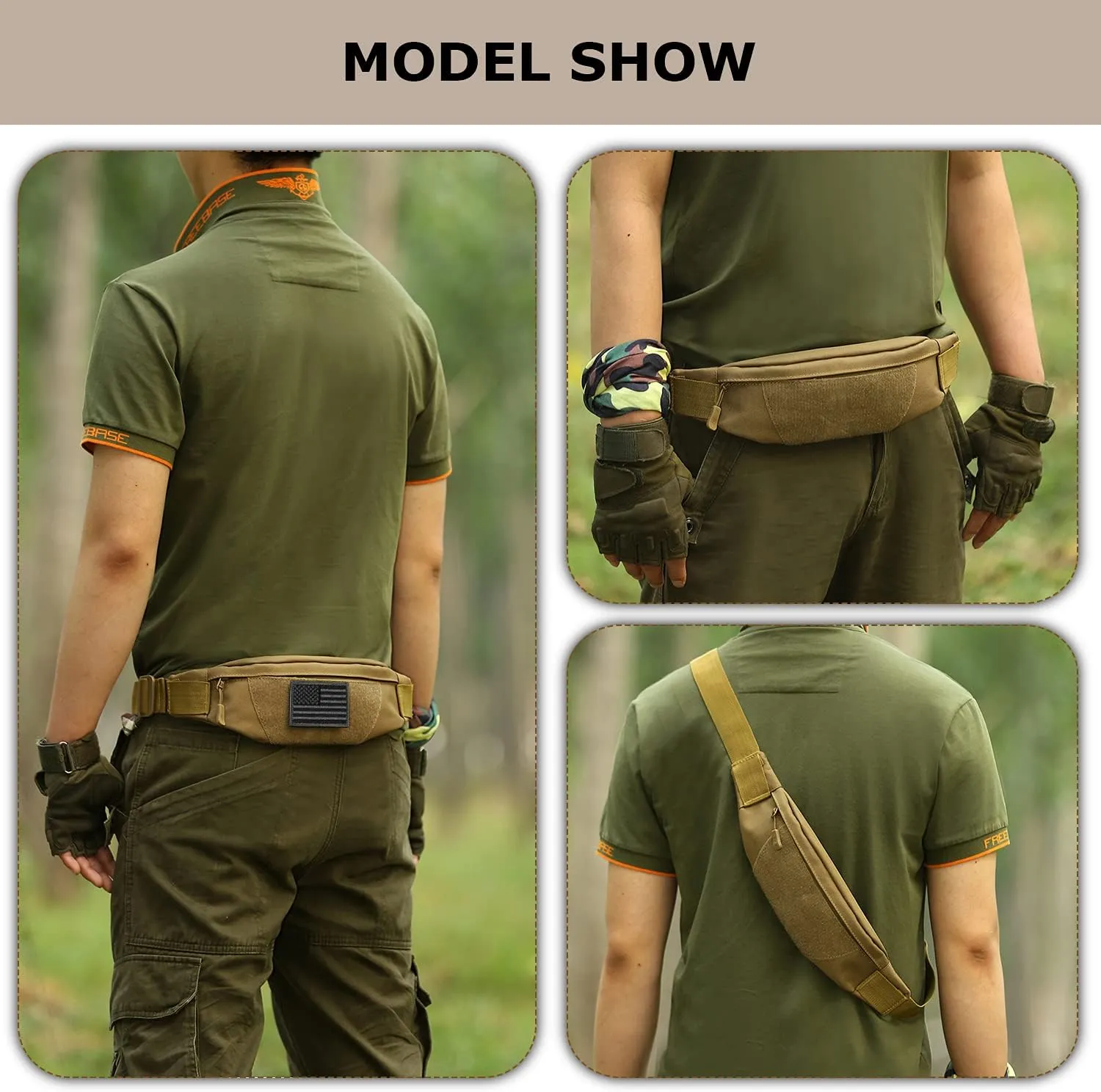 Tactical Fanny Pack for Men Running Belt Small Military Waist Bag for Travel Hiking Climbing Fishing, Brown