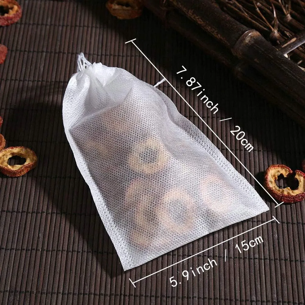TamBee 100Pcs 5.9" x 7.87" Disposable Drawstring Tea infusers Tea Filter Bags for Loose Tea Herbs Spice Bags for Brew Tea Cold Brew Coffee（ 5.9" x 7.87" /15 x 20cm） (100)