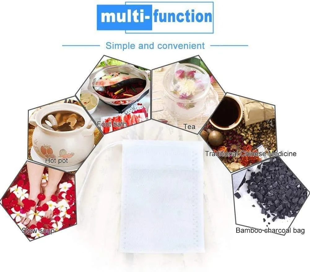 TamBee 8" x 10" Tea Bags Disposable Bag Reusable Tea Bags for Loose Tea Empty Drawstring Seal String Bag 100 Pcs