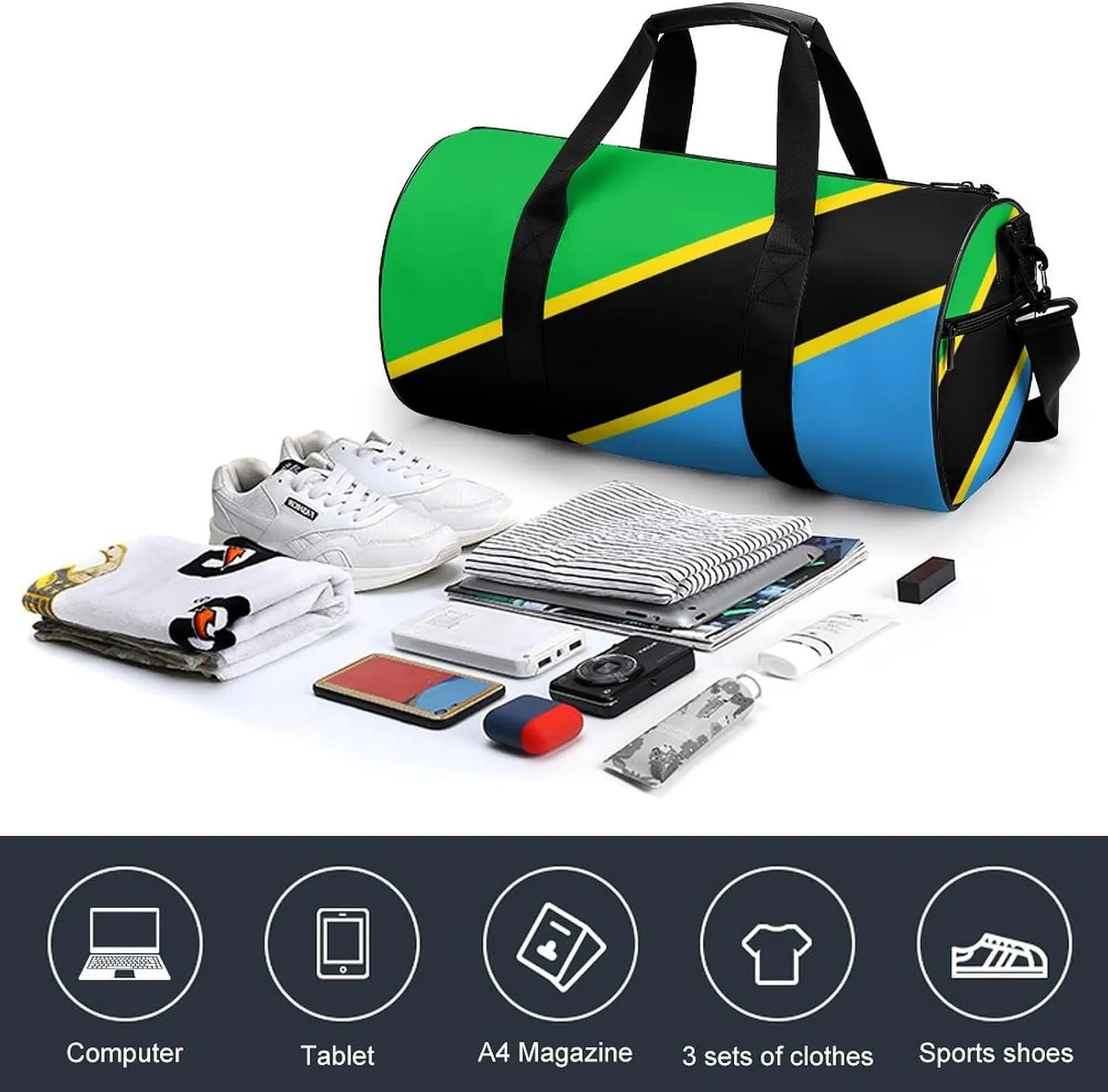 Tanzania Flag Waterproof Gym Bag with Shoe Compartment Sports Duffel Travel Weekender