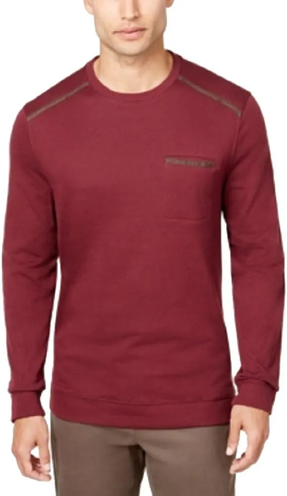 Tasso Elba Mens Faux-Suede Trim Basic T-Shirt