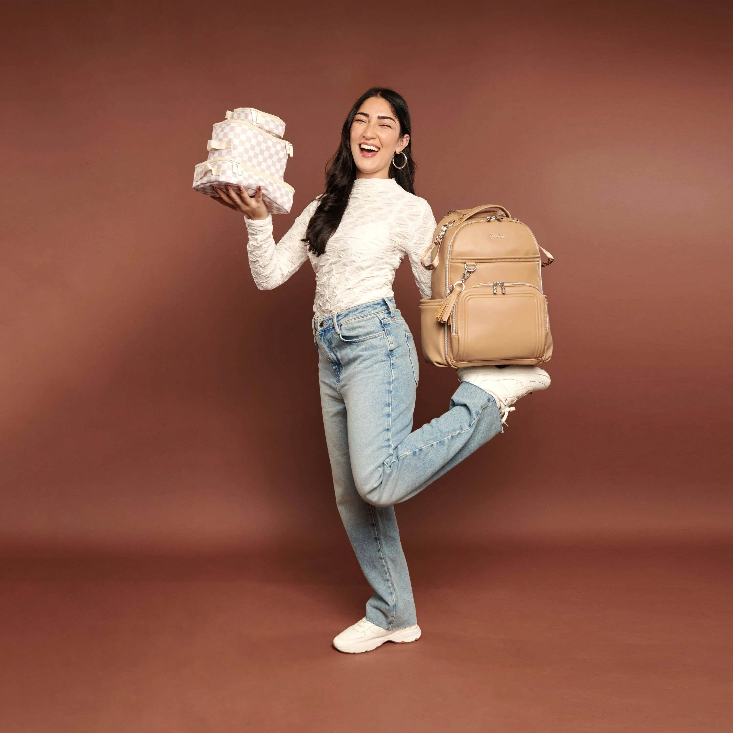 Taupe Checkerboard Packing Cubes