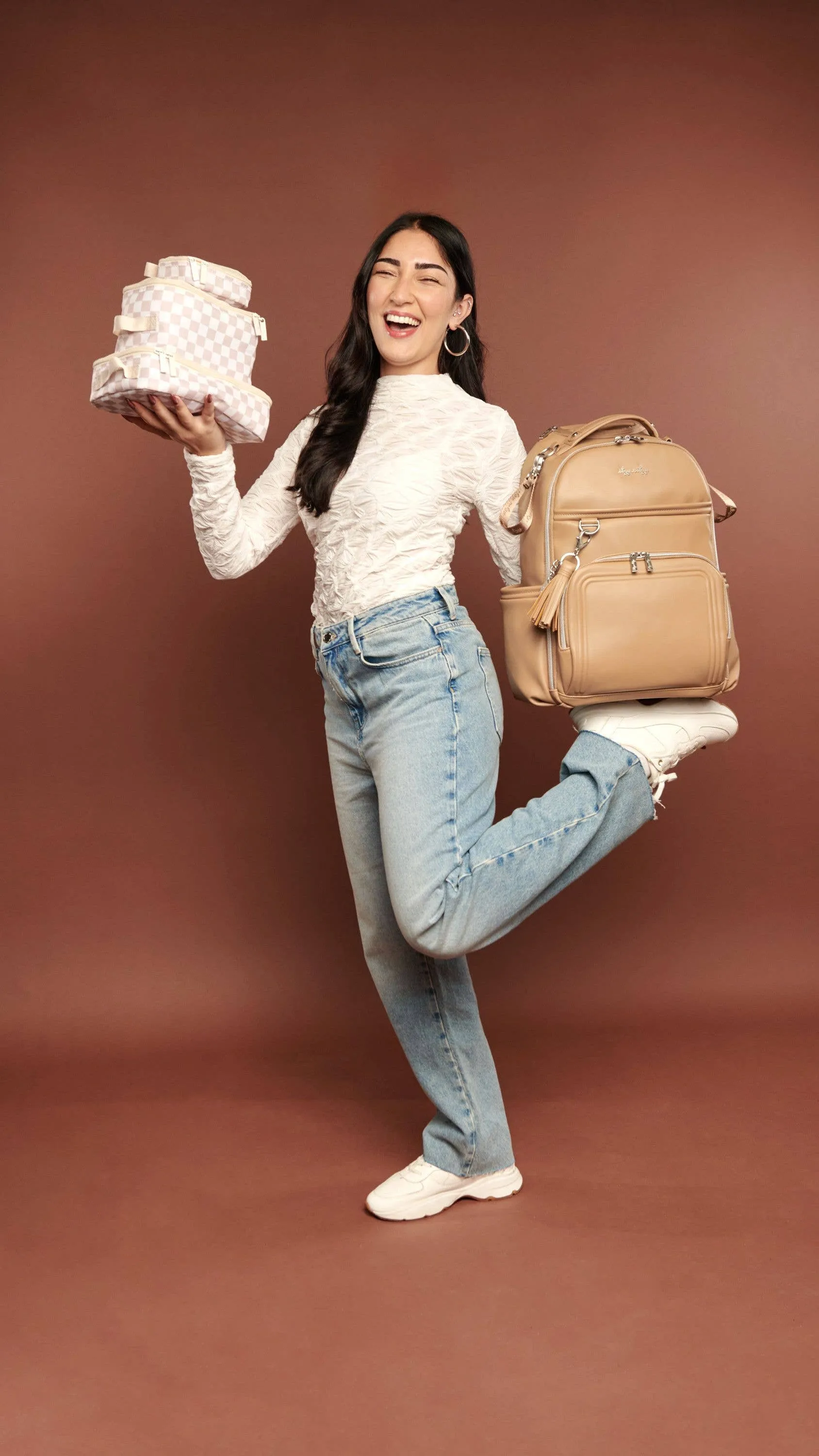 Taupe Checkerboard Packing Cubes