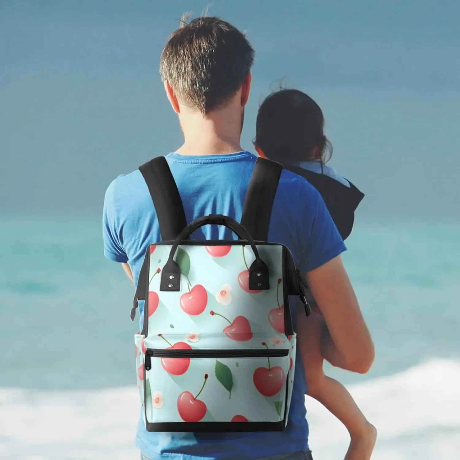 Tavisto Berry Bloom Bliss Double Shoulder Mommy Bag for Women, Polyester Large Capacity Diaper Backpack with Multi Pockets, Waterproof Adjustable Straps Diaper Bag for Moms Dads, 11''×7''×15.7''