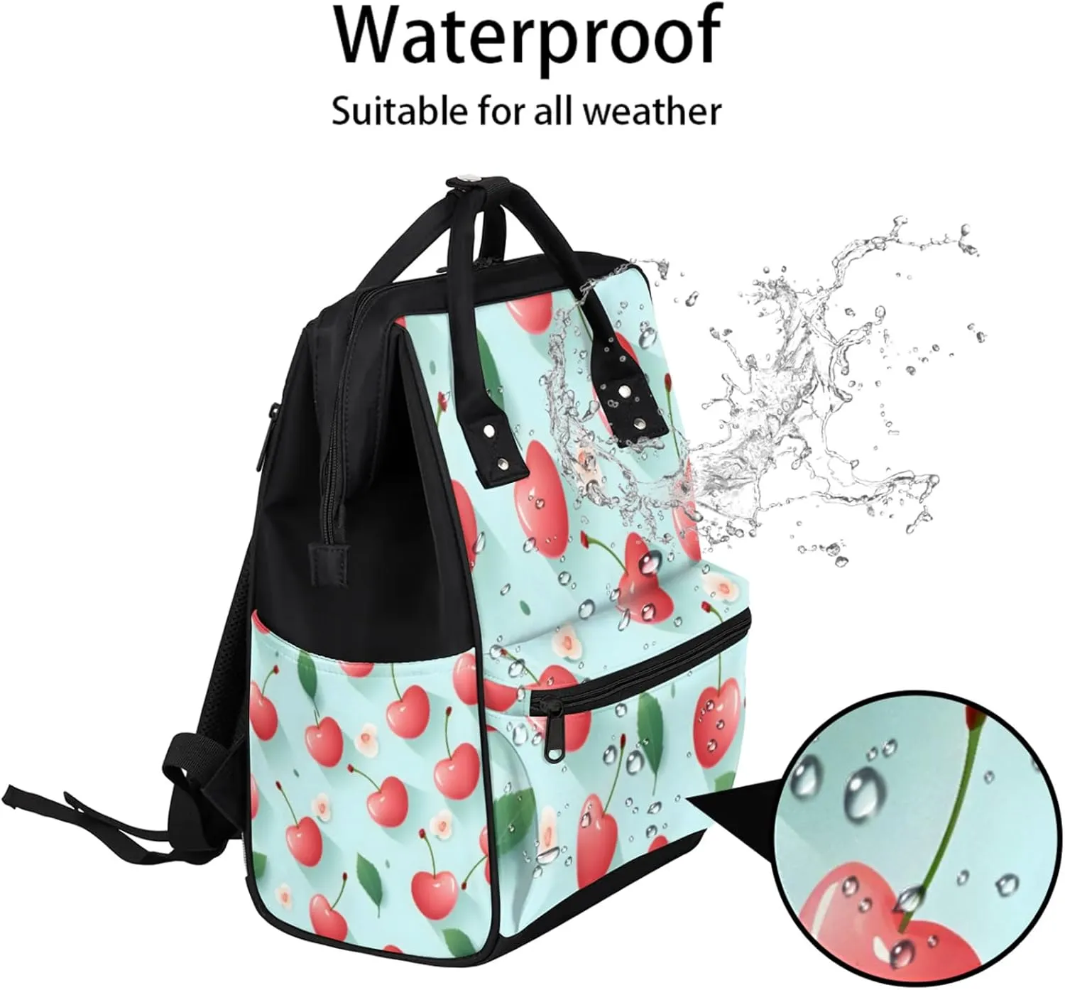 Tavisto Berry Bloom Bliss Double Shoulder Mommy Bag for Women, Polyester Large Capacity Diaper Backpack with Multi Pockets, Waterproof Adjustable Straps Diaper Bag for Moms Dads, 11''×7''×15.7''