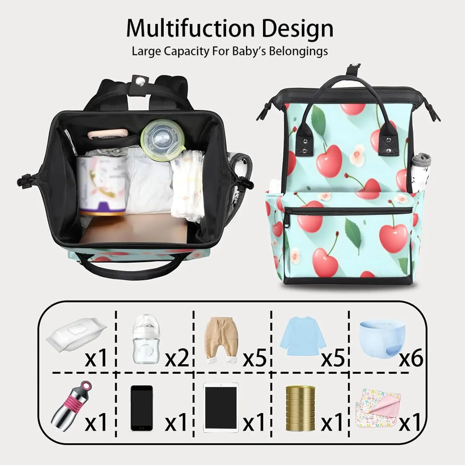 Tavisto Berry Bloom Bliss Double Shoulder Mommy Bag for Women, Polyester Large Capacity Diaper Backpack with Multi Pockets, Waterproof Adjustable Straps Diaper Bag for Moms Dads, 11''×7''×15.7''