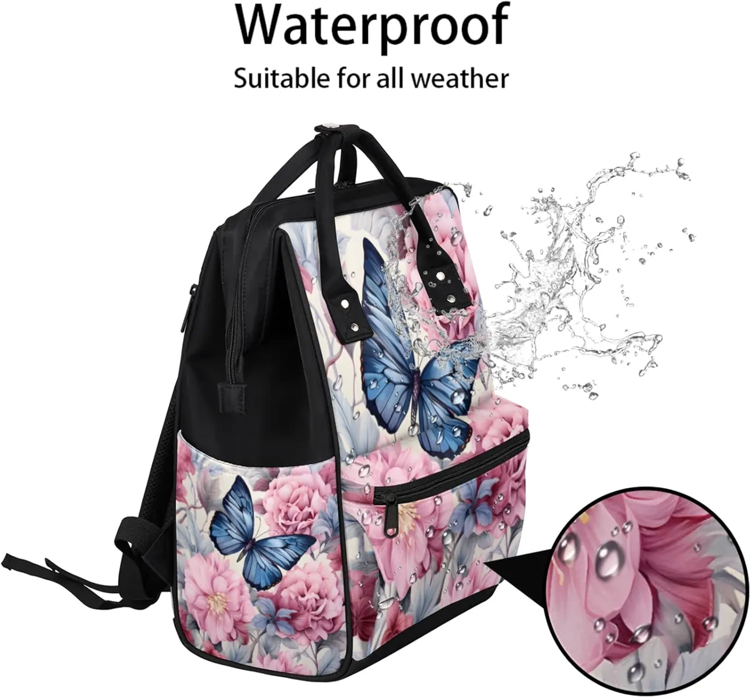 Tavisto Blue Pink Florals Double Shoulder Mommy Bag for Women, Polyester Large Capacity Diaper Backpack with Multi Pockets, Waterproof Adjustable Straps Diaper Bag for Moms Dads, 11''×7''×15.7''
