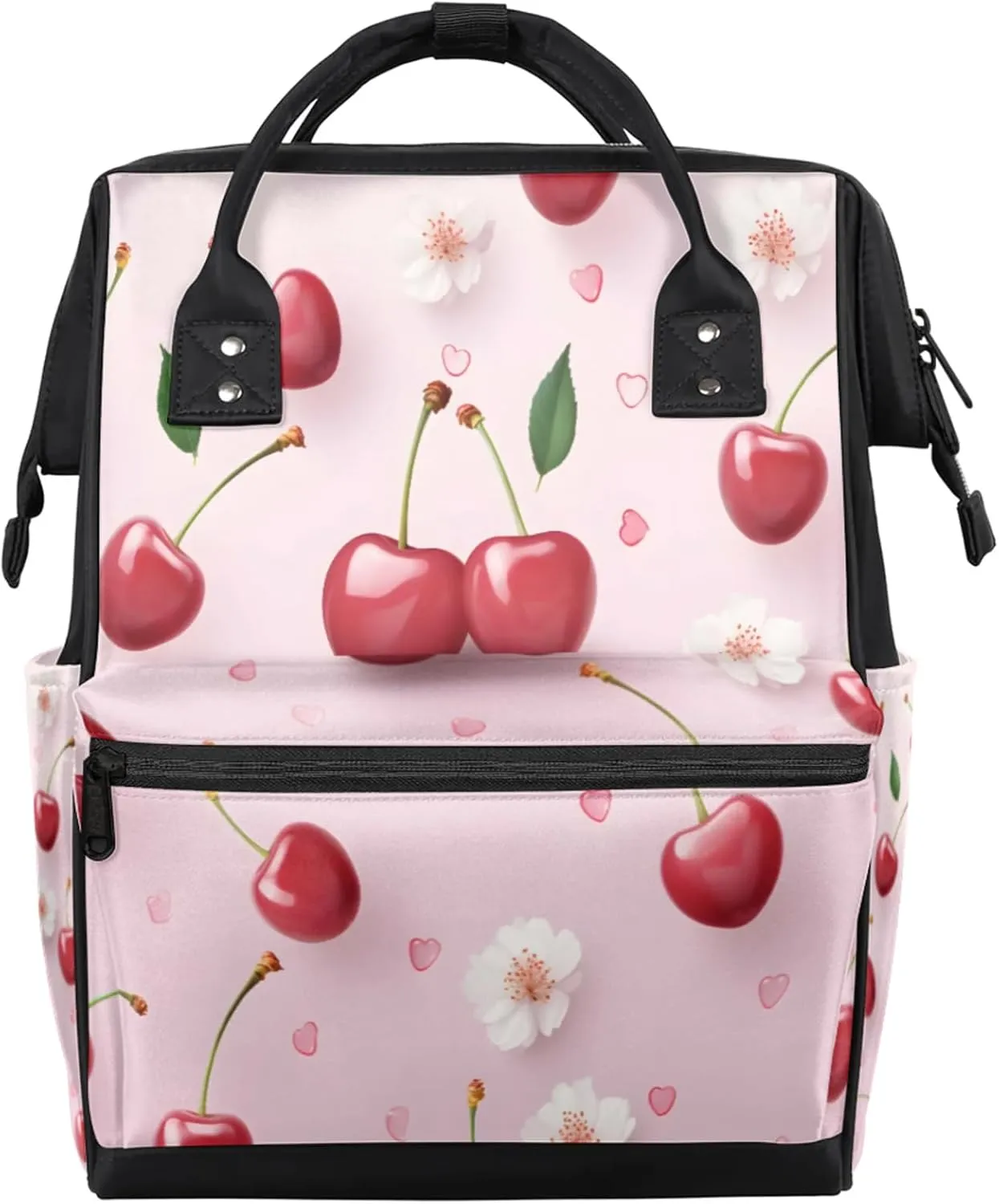 Tavisto Cherry Petal Paradise Double Shoulder Mommy Bag for Women, Polyester Large Capacity Diaper Backpack with Multi Pockets, Waterproof Adjustable Straps Diaper Bag for Moms Dads, 11''×7''×15.7''