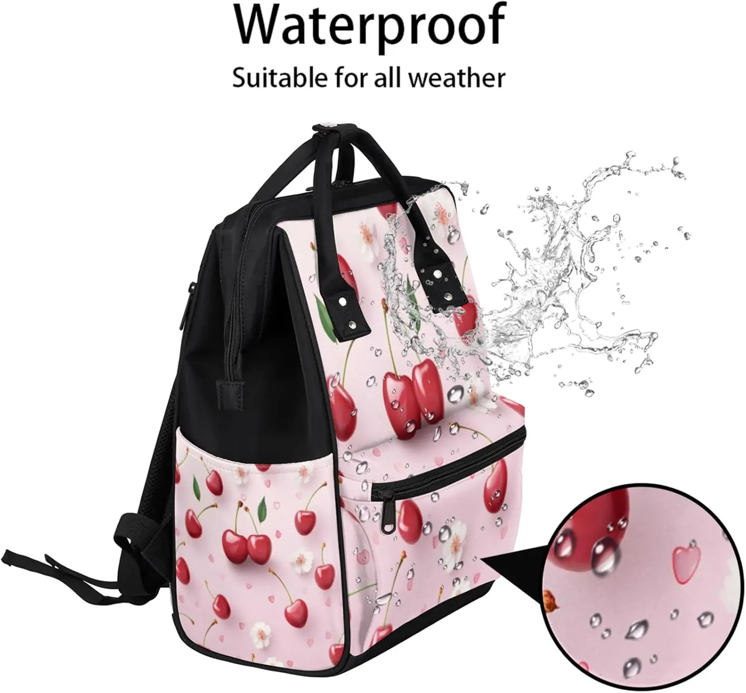 Tavisto Cherry Petal Paradise Double Shoulder Mommy Bag for Women, Polyester Large Capacity Diaper Backpack with Multi Pockets, Waterproof Adjustable Straps Diaper Bag for Moms Dads, 11''×7''×15.7''