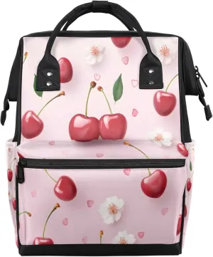 Tavisto Cherry Petal Paradise Double Shoulder Mommy Bag for Women, Polyester Large Capacity Diaper Backpack with Multi Pockets, Waterproof Adjustable Straps Diaper Bag for Moms Dads, 11''×7''×15.7''