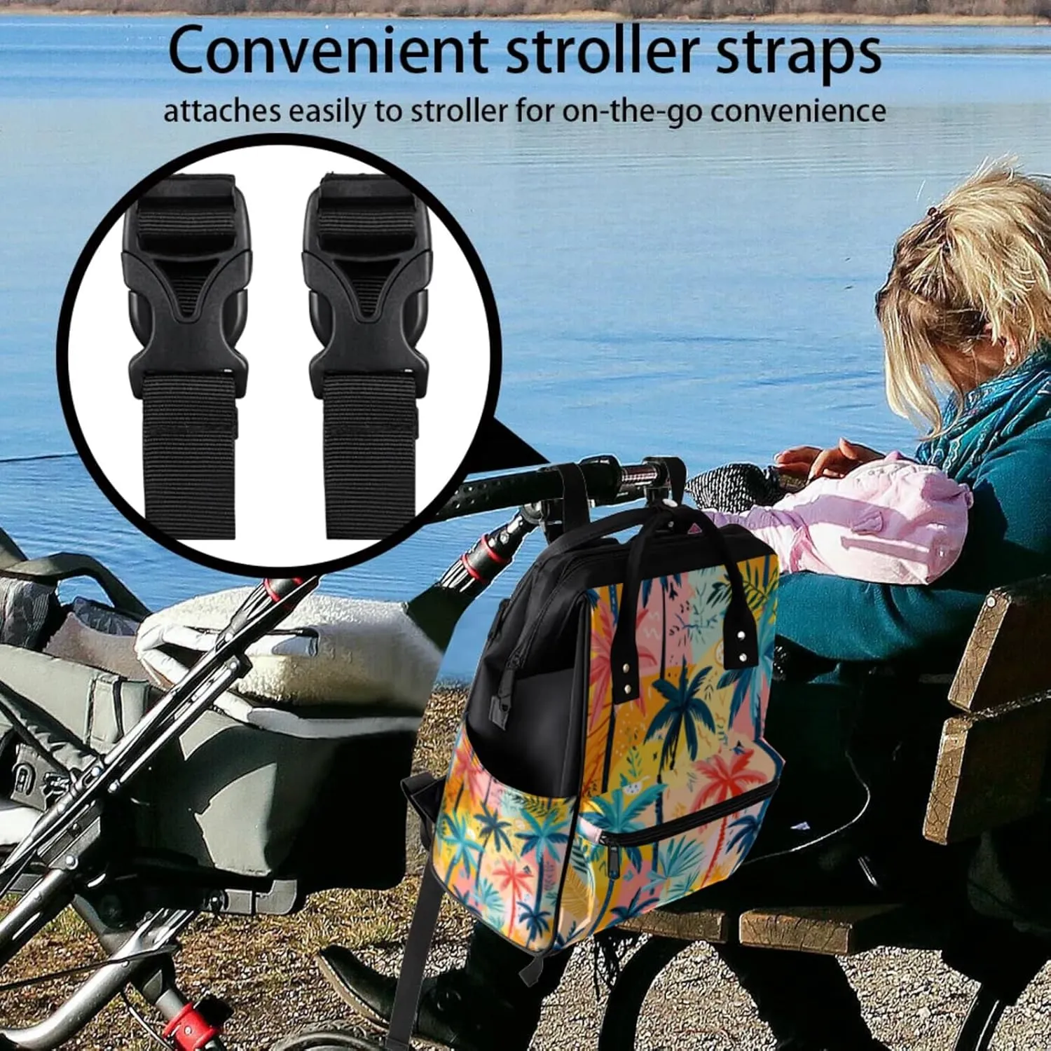 Tavisto Colorful Nature Double Shoulder Mommy Bag for Women, Polyester Large Capacity Diaper Backpack with Multi Pockets, Waterproof Adjustable Straps Diaper Bag for Moms Dads, 11''×7''×15.7''