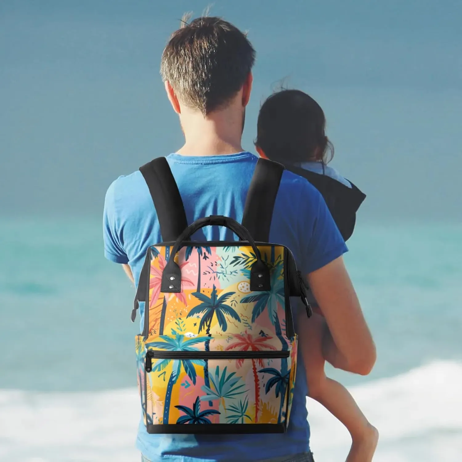 Tavisto Colorful Nature Double Shoulder Mommy Bag for Women, Polyester Large Capacity Diaper Backpack with Multi Pockets, Waterproof Adjustable Straps Diaper Bag for Moms Dads, 11''×7''×15.7''