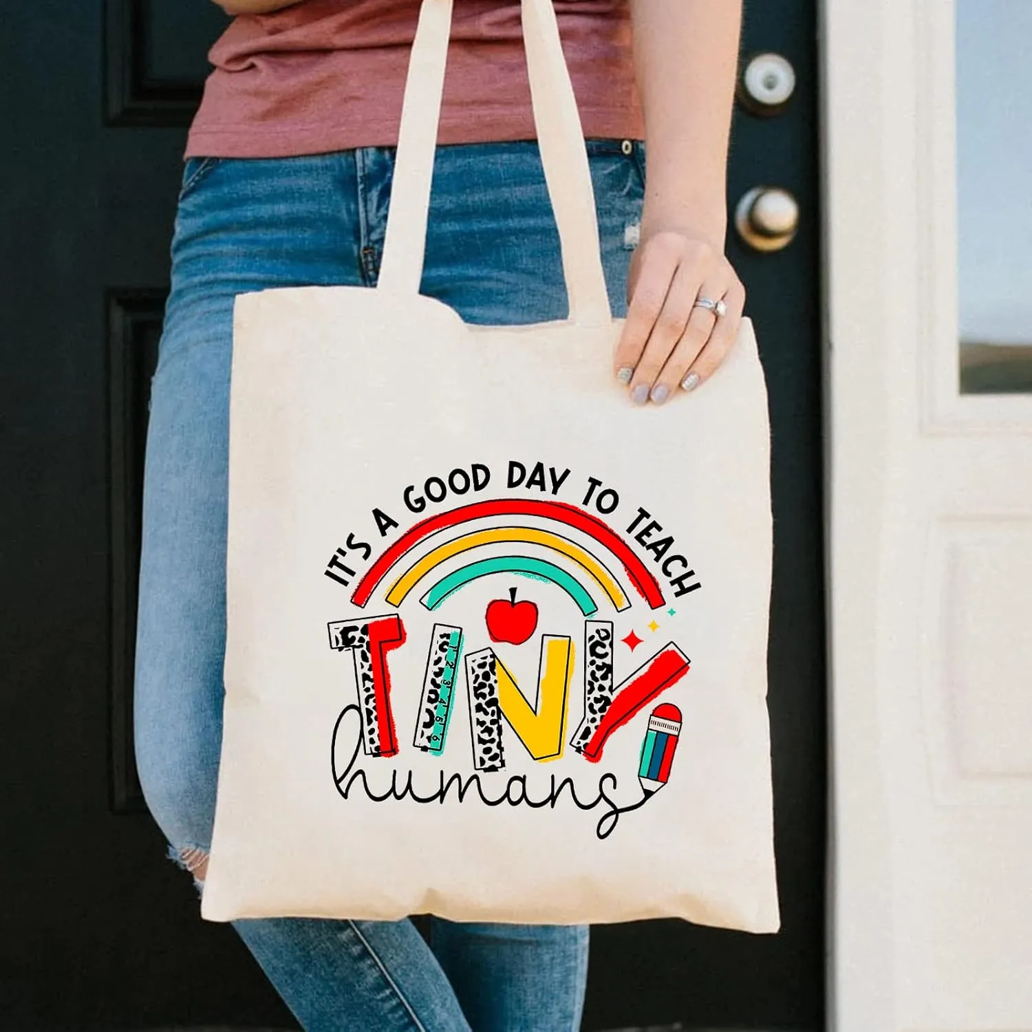 Teacher Appreciation Gifts School Canvas Tote Bags Aesthetic Travel Beach Bag Summer Reusable Grocery Shopping Bag