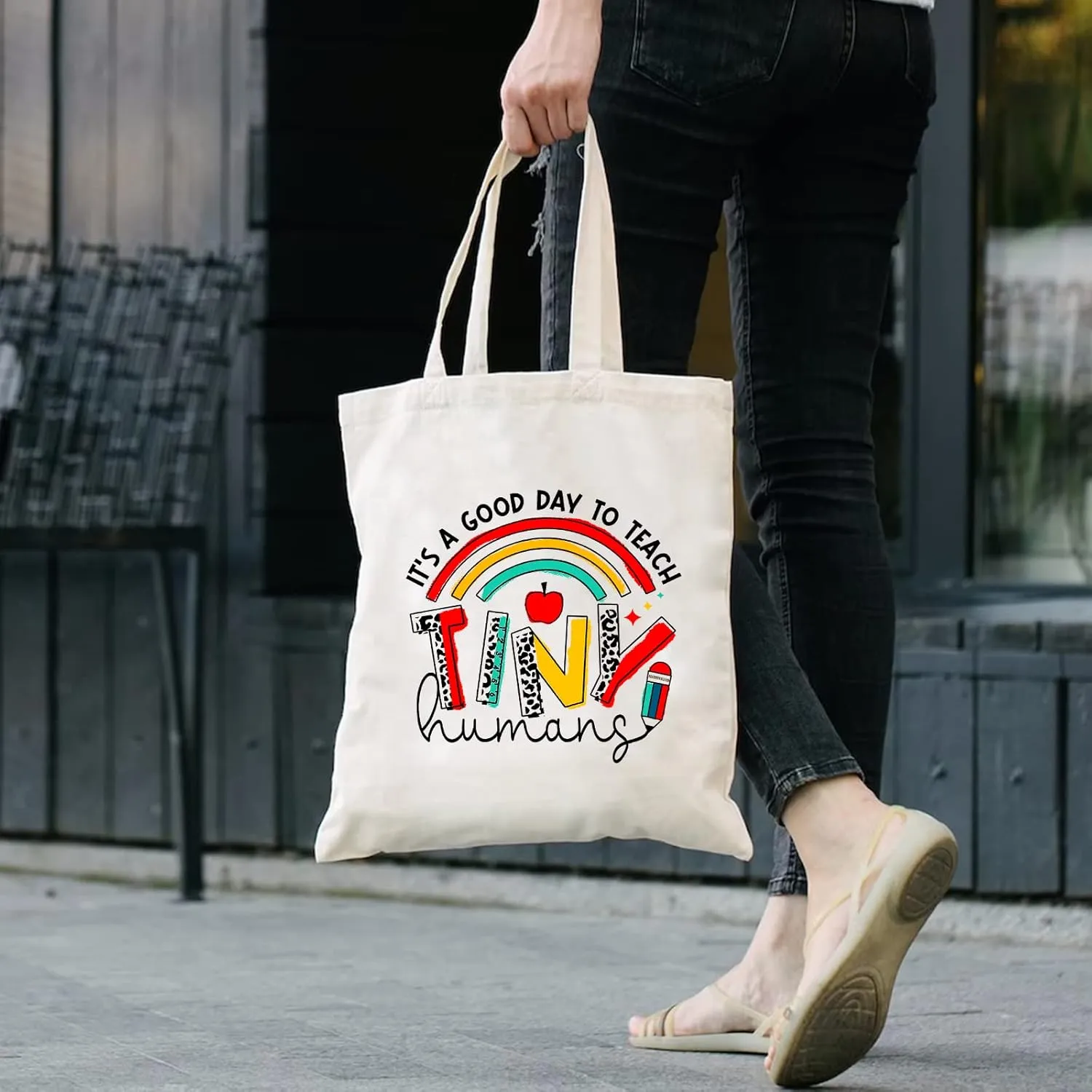 Teacher Appreciation Gifts School Canvas Tote Bags Aesthetic Travel Beach Bag Summer Reusable Grocery Shopping Bag