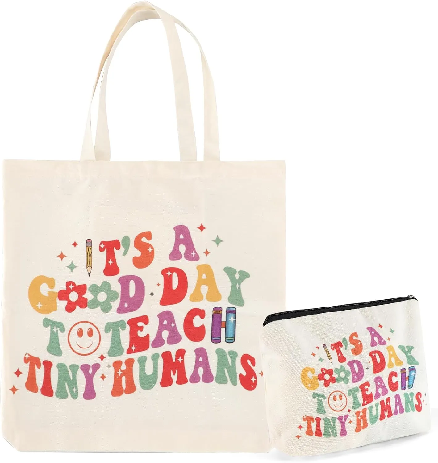 Teacher Appreciation Gifts Stylish School Canvas Tote Bags-Aesthetic Travel Beach Bag for Summer Reusable Grocery