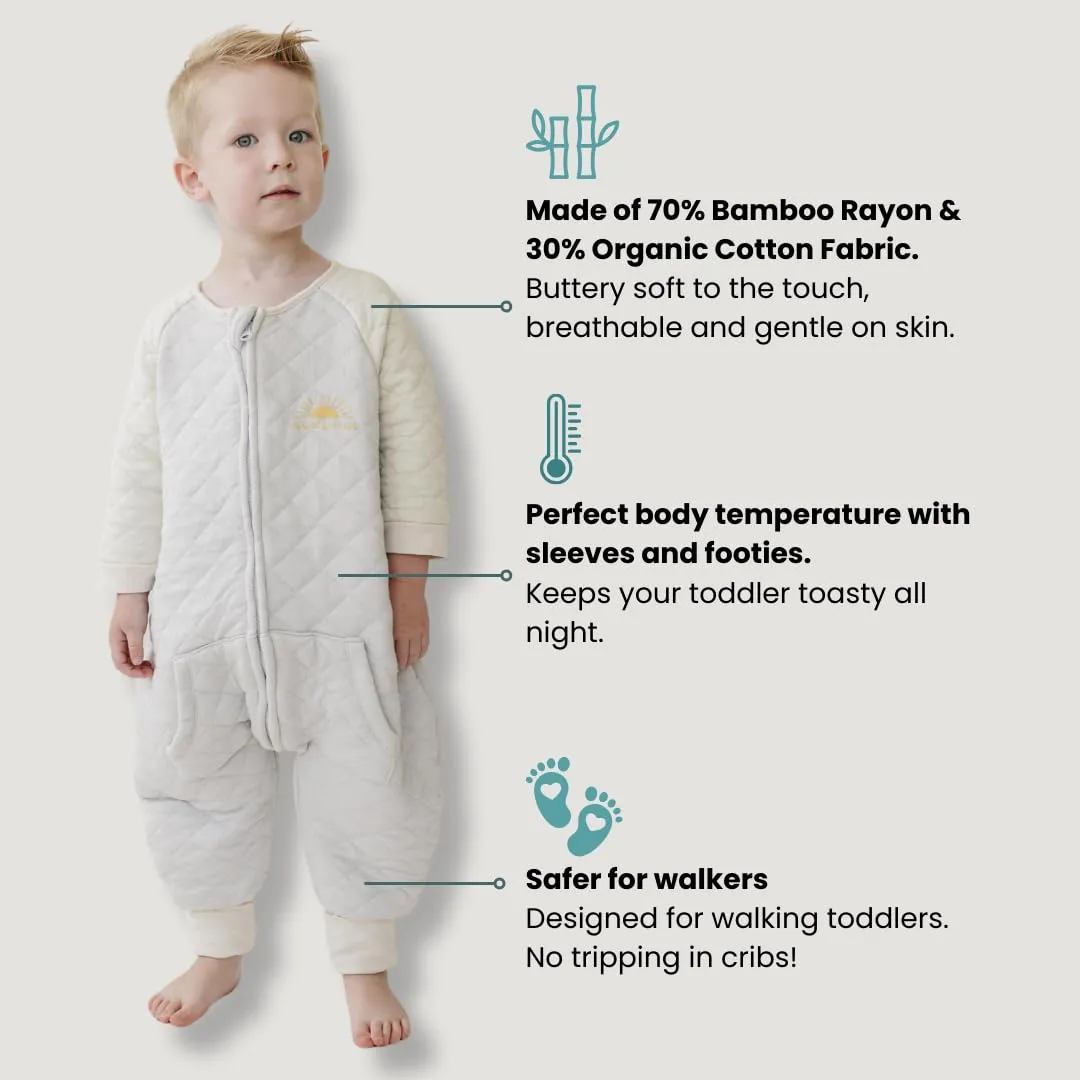 Tealbee Dreamsie: Toddler Sleep Sack with Long Sleeves and Footies 2T-3T - 1.2 TOG All Season Baby Wearable Blanket for Walkers - Rayon made from Bamboo, Organic Cotton Sleep Bag Feet Cover - Sunshine