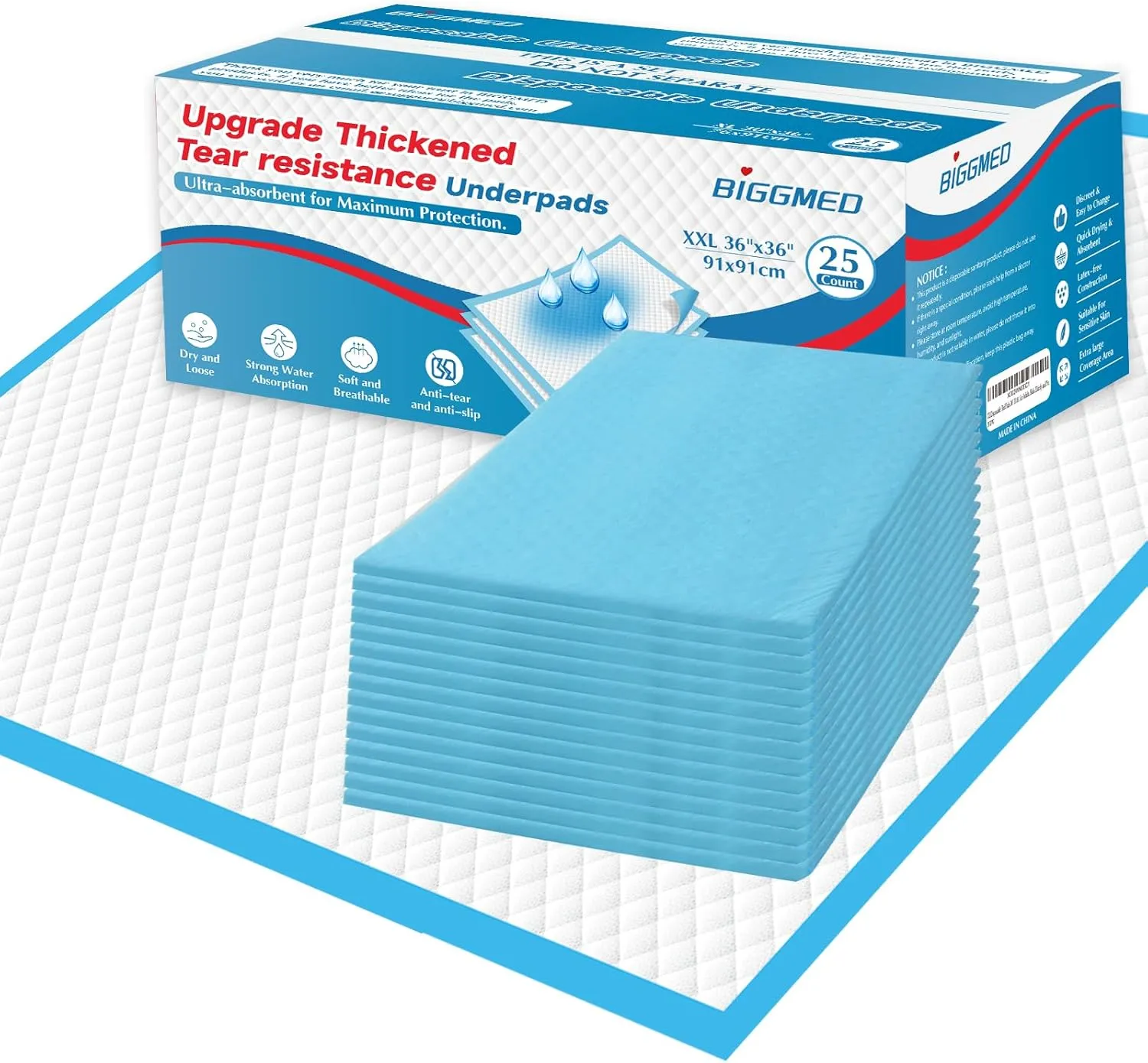 Tear-Resistant Bed Pads Disposable Adult 36" x 36" 115 Gram XXL Extra Large Chux Pads Super Absorbent Bed Pee Pads for Adults, Kids, Elderly | Puppy Pads Large for Training 25 Count