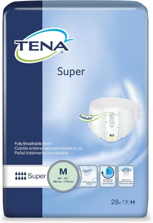 TENA Super Brief, Medium, Heavy Absorbency Adult Diaper, Disposable, 67401 - Case of 56