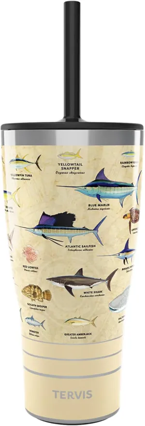 Tervis Traveler Guy Harvey - Charts Triple Insulated Tumbler Travel Cup Keeps Drinks Cold & Hot, 30oz with Straw Lid, Stainless Steel