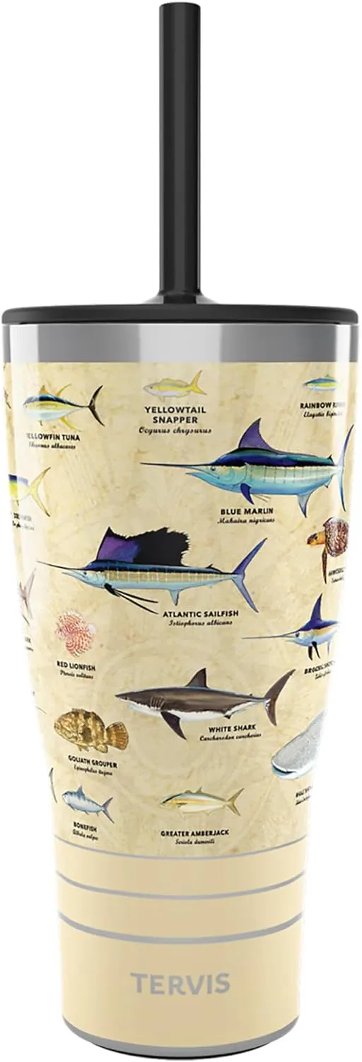 Tervis Traveler Guy Harvey - Charts Triple Insulated Tumbler Travel Cup Keeps Drinks Cold & Hot, 30oz with Straw Lid, Stainless Steel
