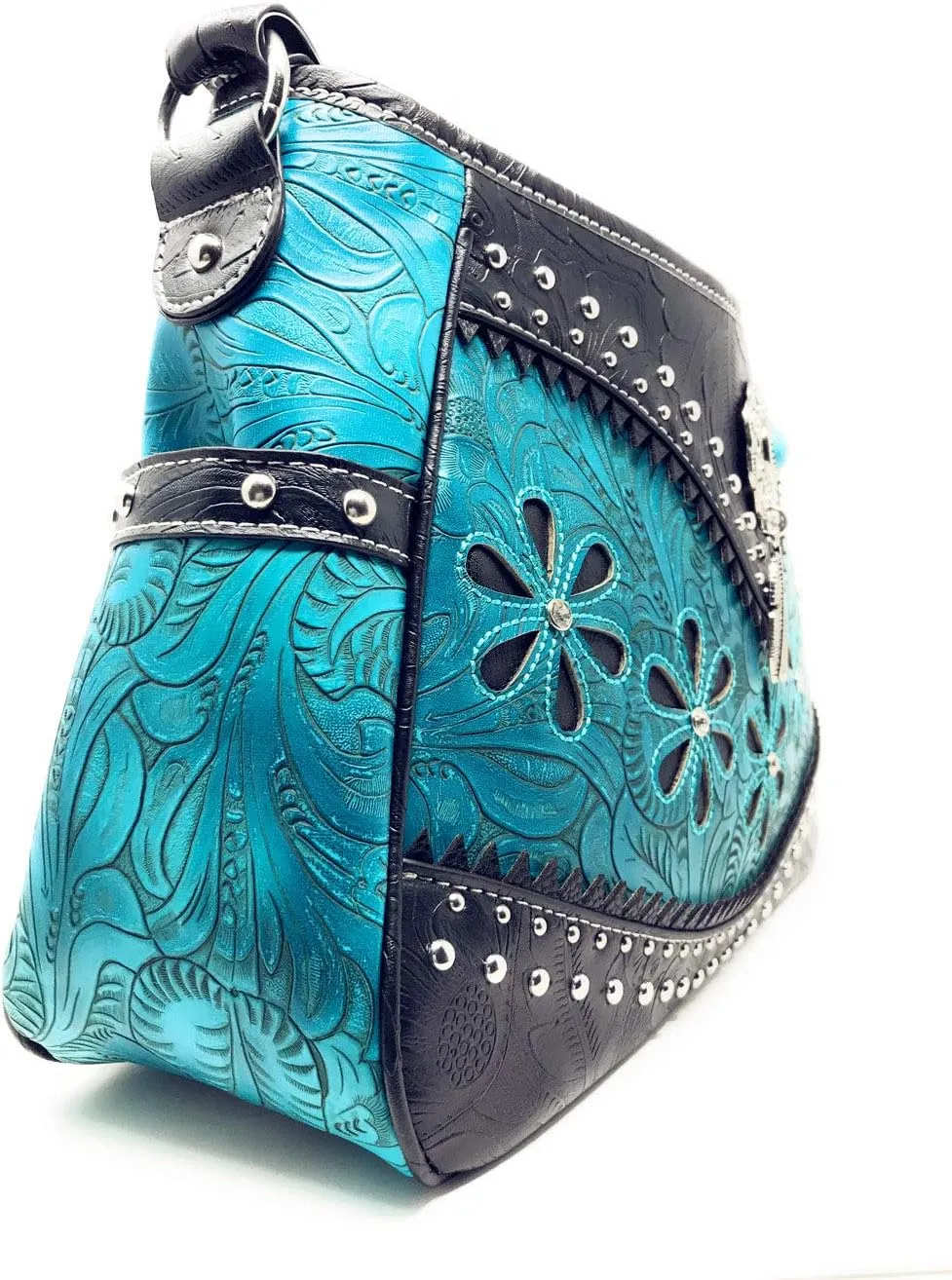 Texas West Western Tooled Leather Laser Cut Concealed Carry Feather Country Shoulder Handbag Wallet in 4 colors