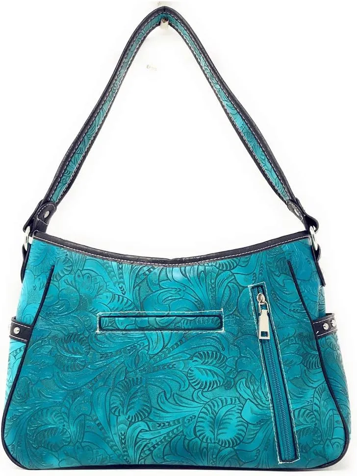 Texas West Western Tooled Leather Laser Cut Concealed Carry Feather Country Shoulder Handbag Wallet in 4 colors