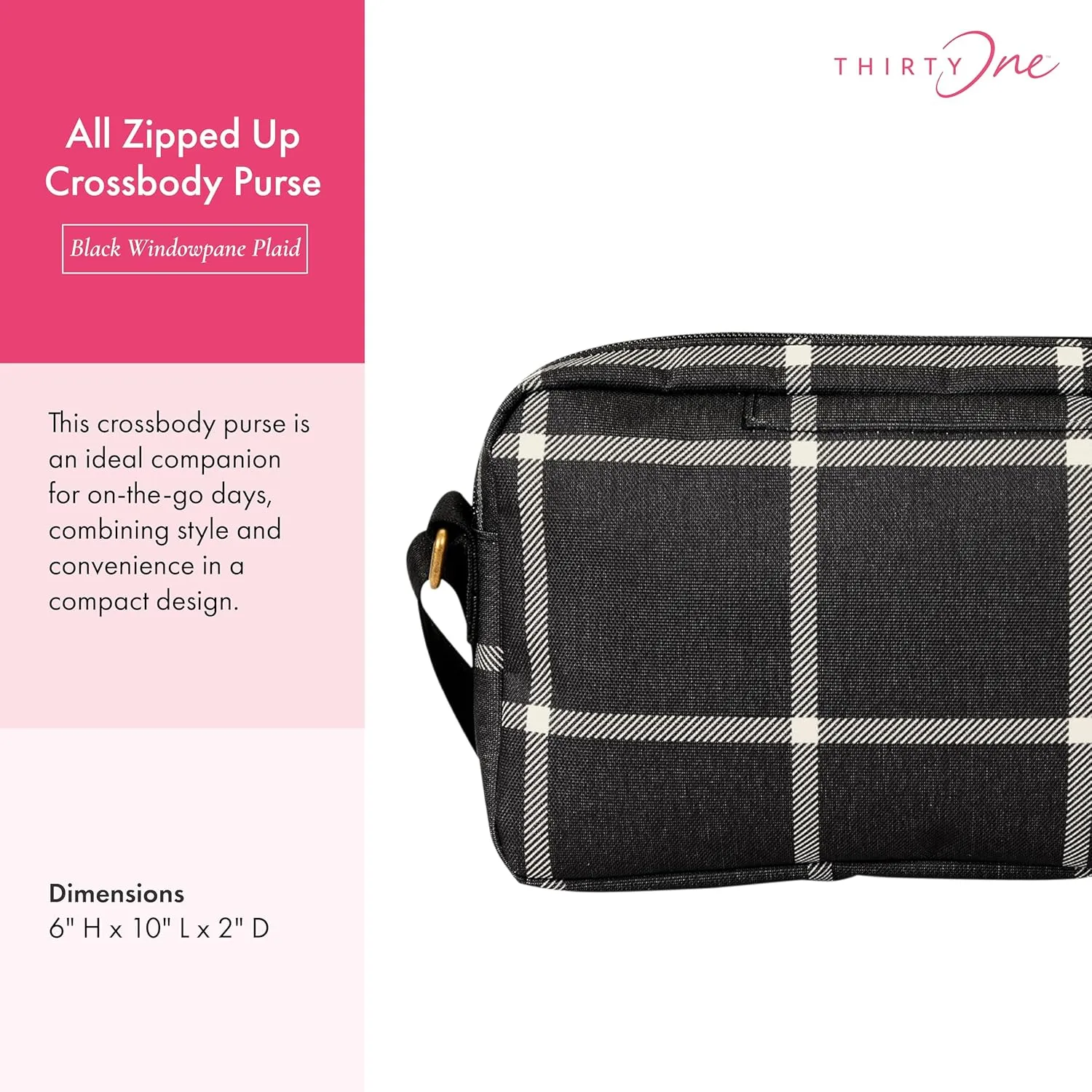 THIRTY-ONE Gifts All Zipped Up Crossbody Purse, Zipper-Top Crossbody Bag for Women