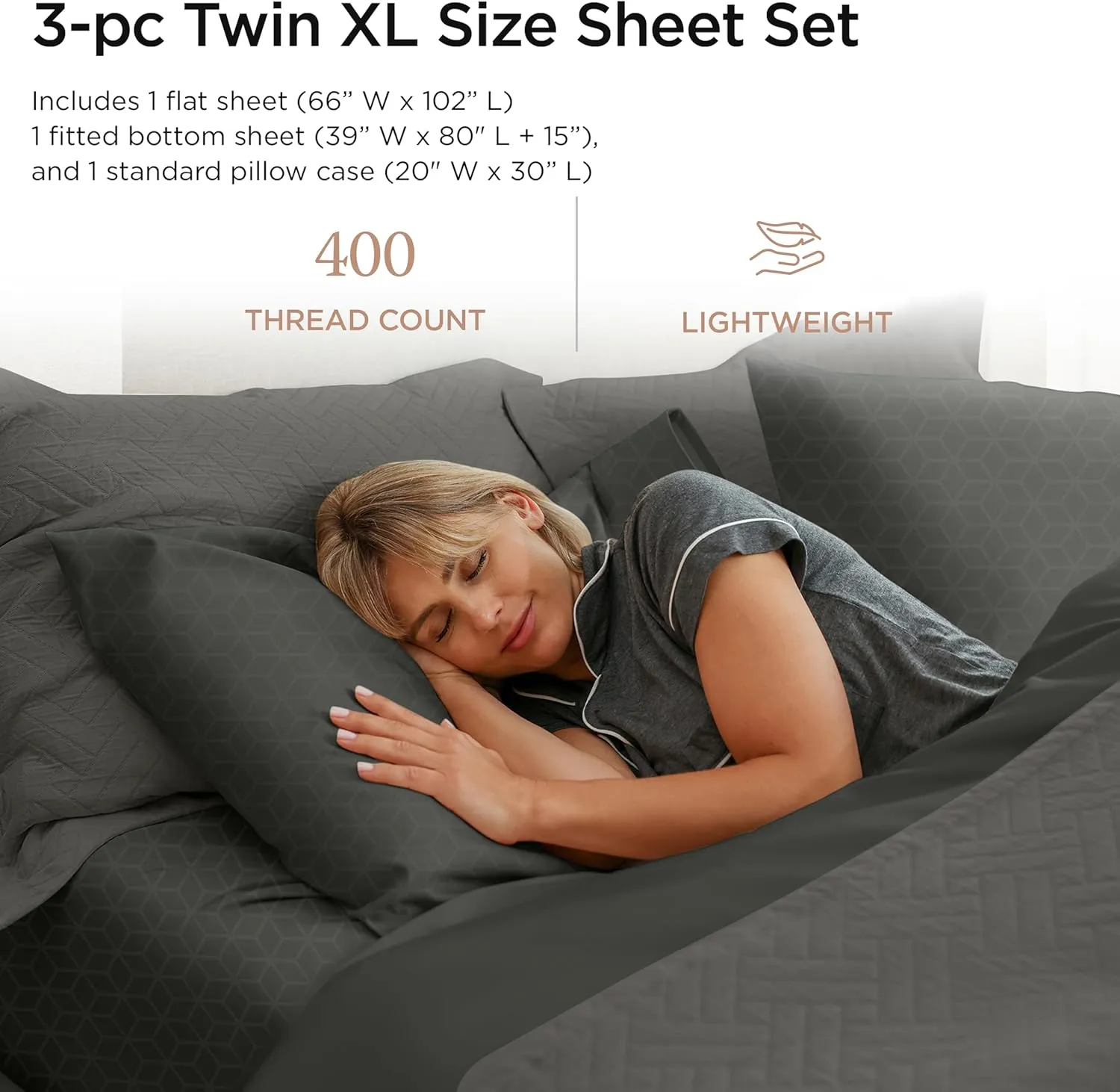 Threadmill Egyptian Cotton Twin XL Sheet Set | 100% Certified Egyptian Cotton Sheets for Twin XL Size Bed | Damask Jacquard Twin XL Bed Sheets Deep Pocket | Soft 3 Pc Cooling Sheet Set | Dark Grey