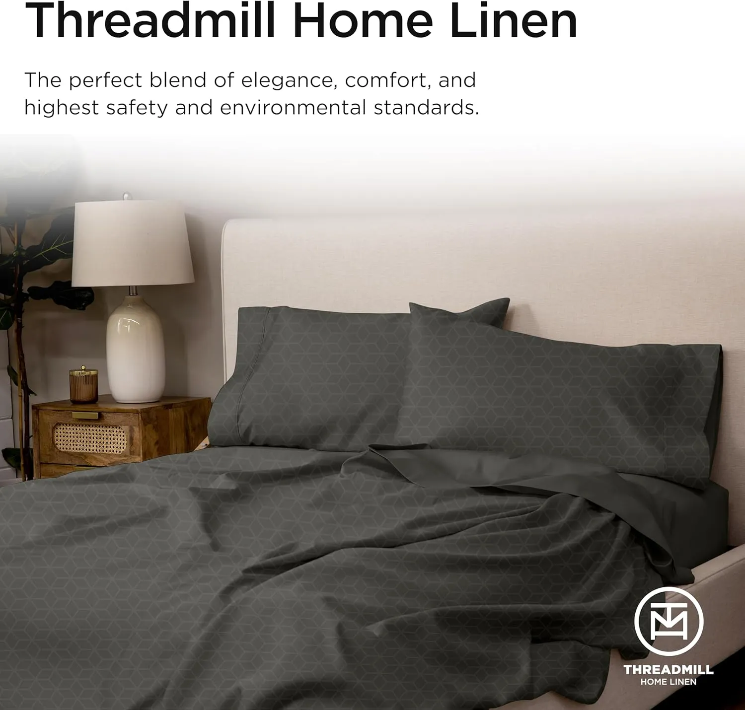 Threadmill Egyptian Cotton Twin XL Sheet Set | 100% Certified Egyptian Cotton Sheets for Twin XL Size Bed | Damask Jacquard Twin XL Bed Sheets Deep Pocket | Soft 3 Pc Cooling Sheet Set | Dark Grey