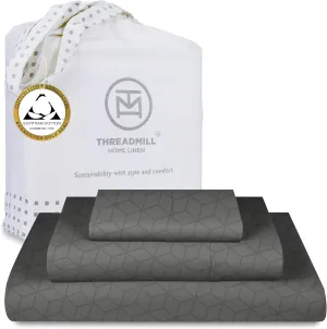 Threadmill Egyptian Cotton Twin XL Sheet Set | 100% Certified Egyptian Cotton Sheets for Twin XL Size Bed | Damask Jacquard Twin XL Bed Sheets Deep Pocket | Soft 3 Pc Cooling Sheet Set | Dark Grey