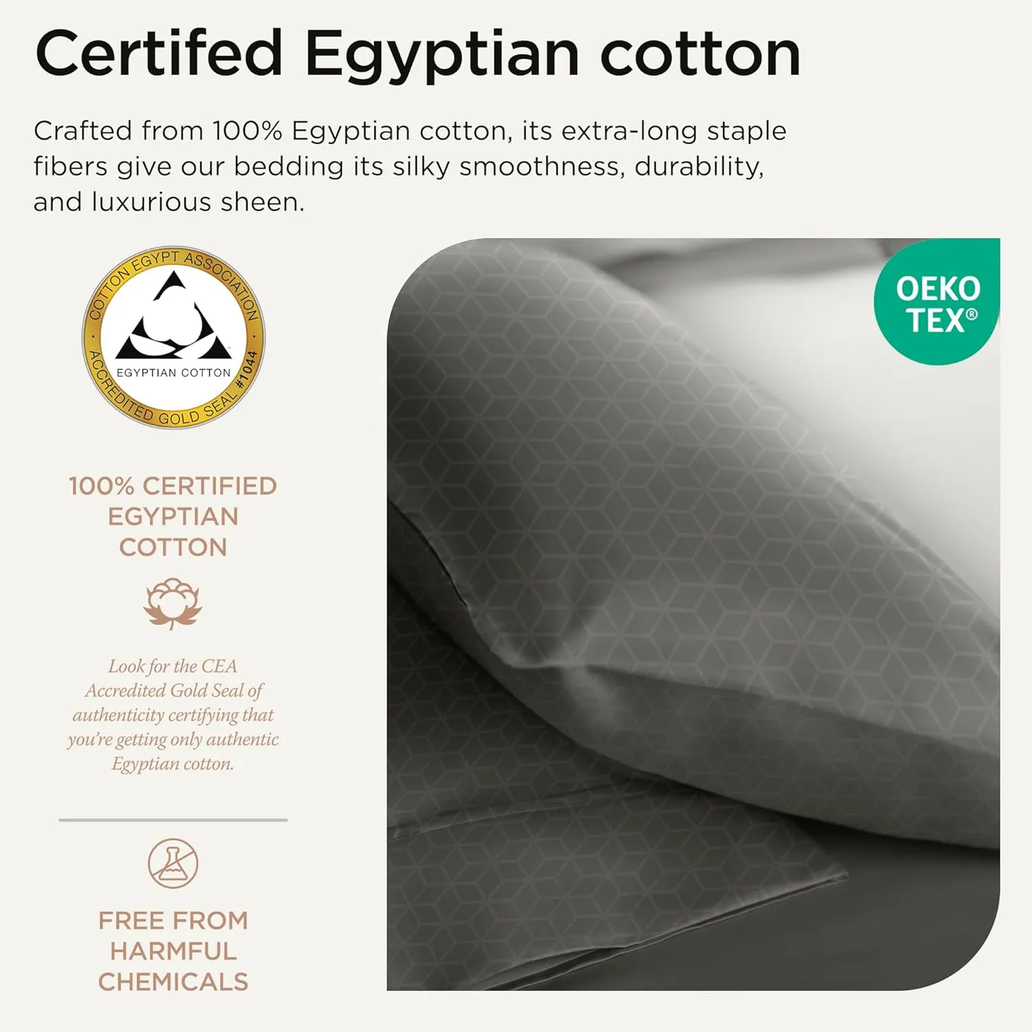 Threadmill Egyptian Cotton Twin XL Sheet Set | 100% Certified Egyptian Cotton Sheets for Twin XL Size Bed | Damask Jacquard Twin XL Bed Sheets Deep Pocket | Soft 3 Pc Cooling Sheet Set | Dark Grey