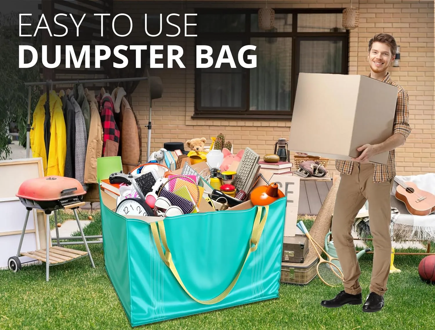 TidyFriend Dumpster Bag 45 Inches, Reusable Yard Waste Bags, Foldable Yard Waste Container, Trash Bag for Trash Management, Multiple Times Use During Renovations, Can Hold Up to 1650 lbs