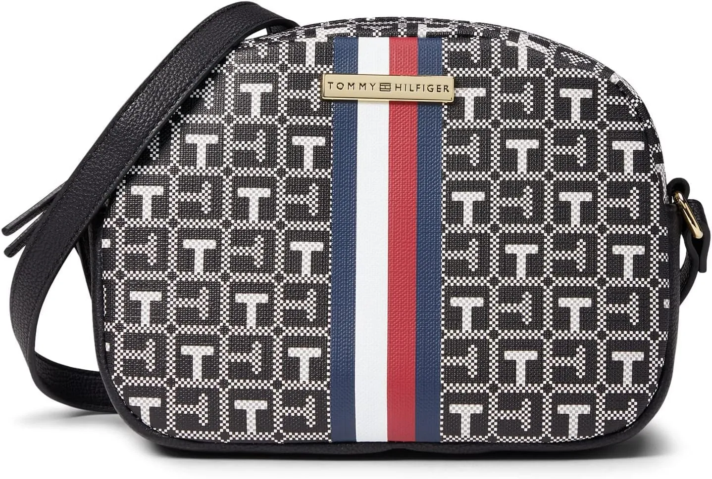 Tommy Hilfiger Waverly II-Crossbody-Coated Square Monogram w/Varsity Stripe Black/White One Size