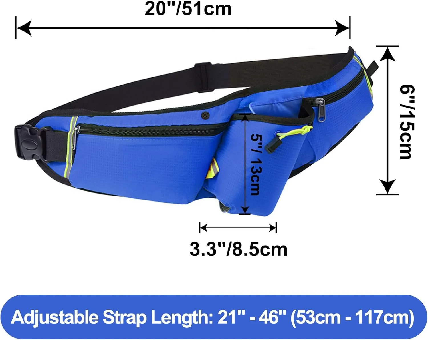 TOPTIE Custom Printed Green Waist Bags with Water Bottle Holder, Unisex Fanny Pack for Running, Climbing, Travel (Add Your Logo)