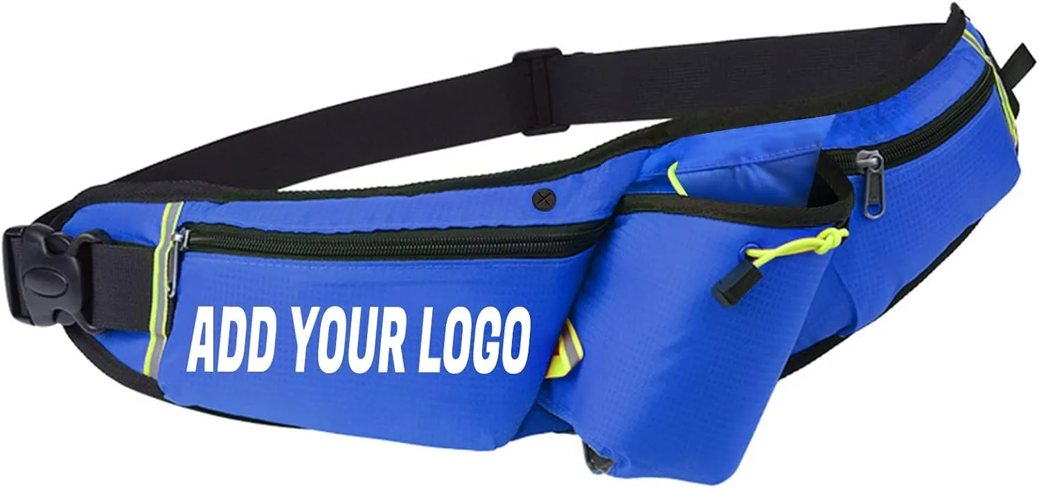 TOPTIE Custom Printed Royal Blue Waist Bags with Water Bottle Holder, Unisex Fanny Pack for Running, Climbing, Travel (Add Your Logo)