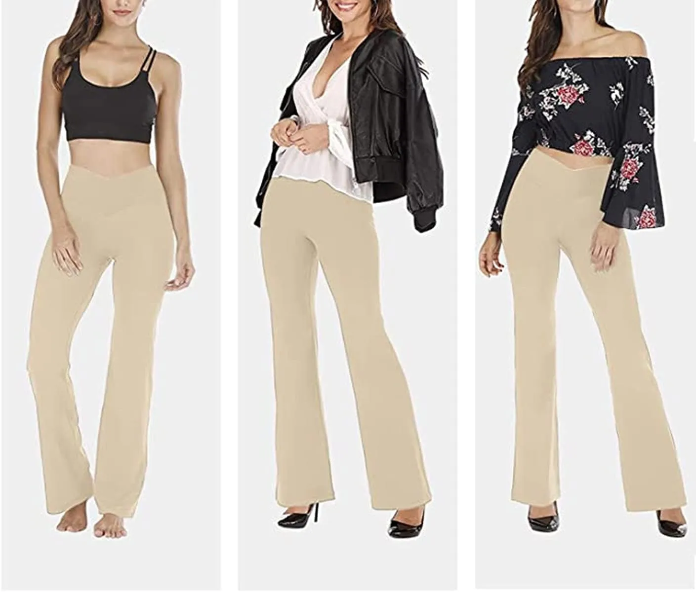 TOPYOGAS Women's Casual Bootleg Yoga Pants V Crossover High Waisted Flare Workout Pants Leggings