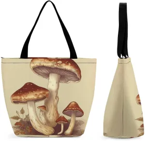 Tote Bag for Women Shoulder Bag Vintage Edible Mushrooms Handbags for Travel Work Beach Bag