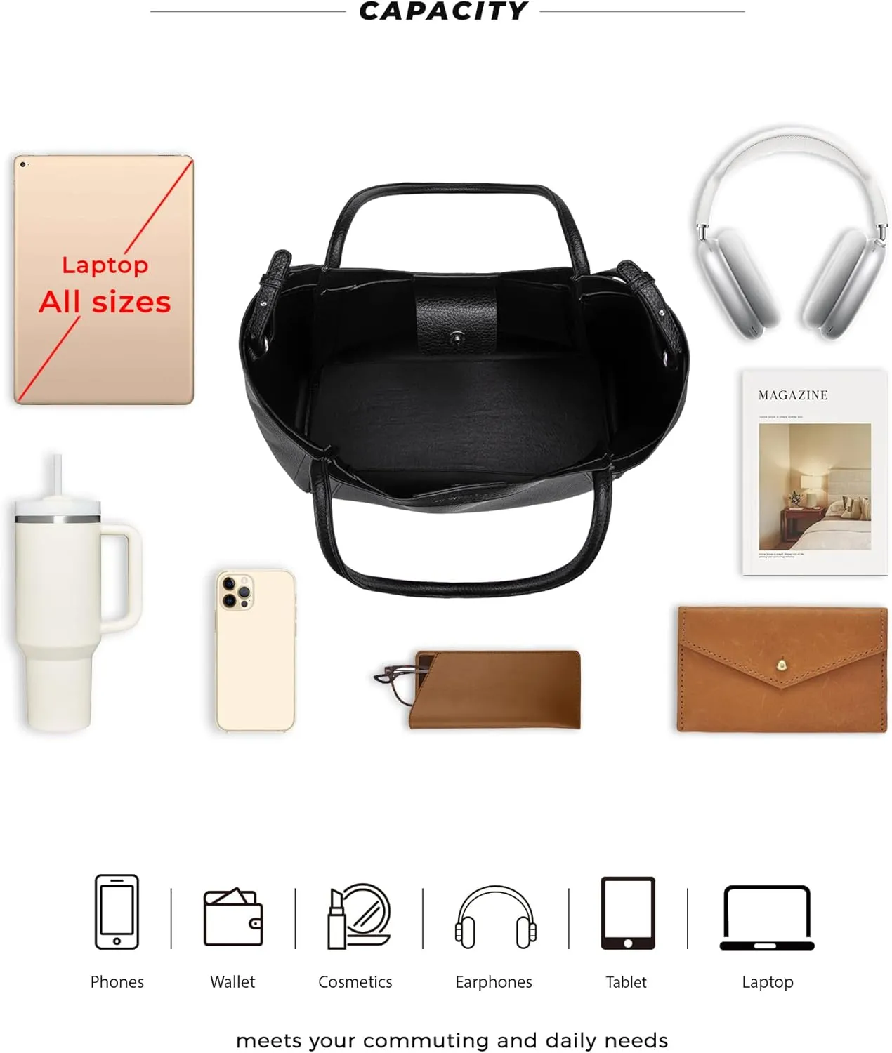 Tote Bag for Women Vegan Leather Shoulder Purse Weekender Bag Shopper Handbag