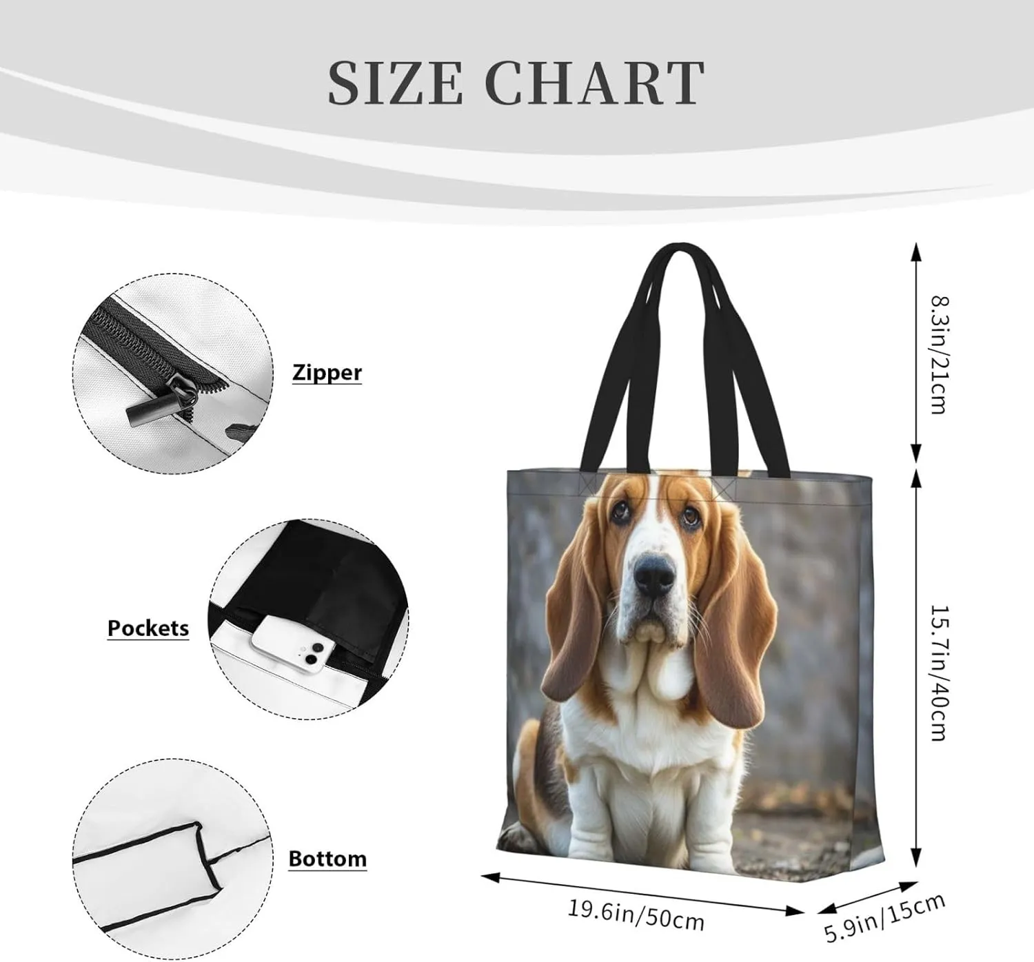 Tote Bag Large Capacity Grocery Bag With Zipper Bird standing on pig's head Shopping Bag Shoulder Bag for Women