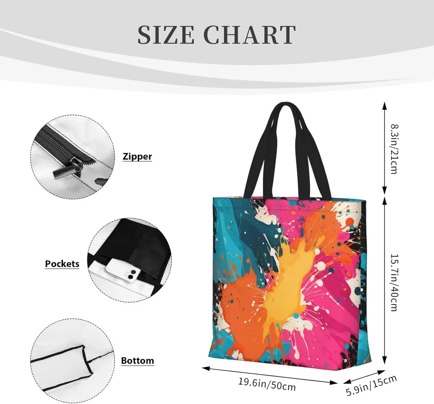 Tote Bag Large Capacity Grocery Bag With Zipper Complex geometric designs Shopping Bag Shoulder Bag for Women