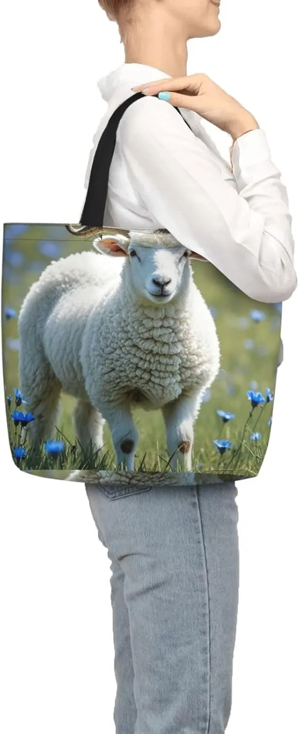 Tote Bag Large Capacity Grocery Bag With Zipper Sloth Sunflower Shopping Bag Shoulder Bag for Women