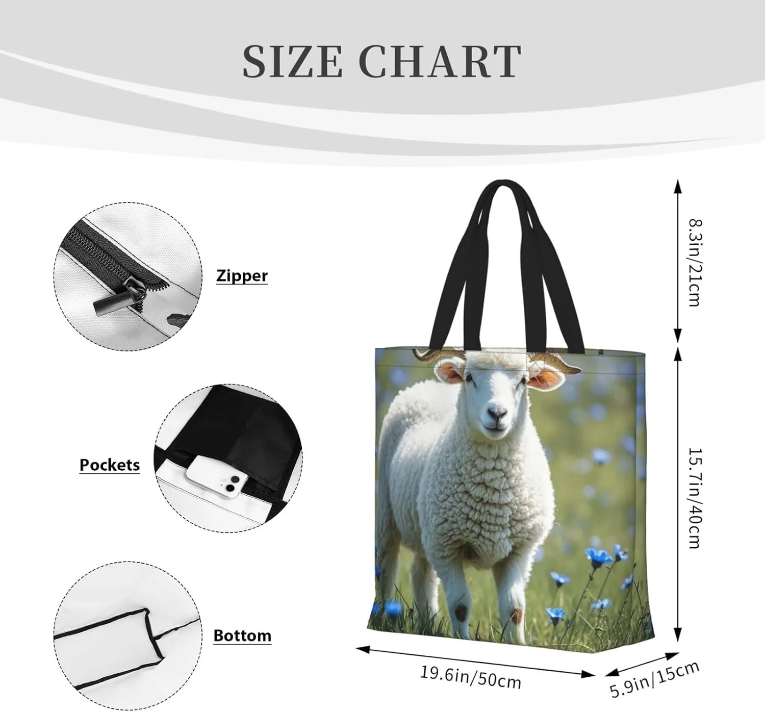 Tote Bag Large Capacity Grocery Bag With Zipper Sloth Sunflower Shopping Bag Shoulder Bag for Women