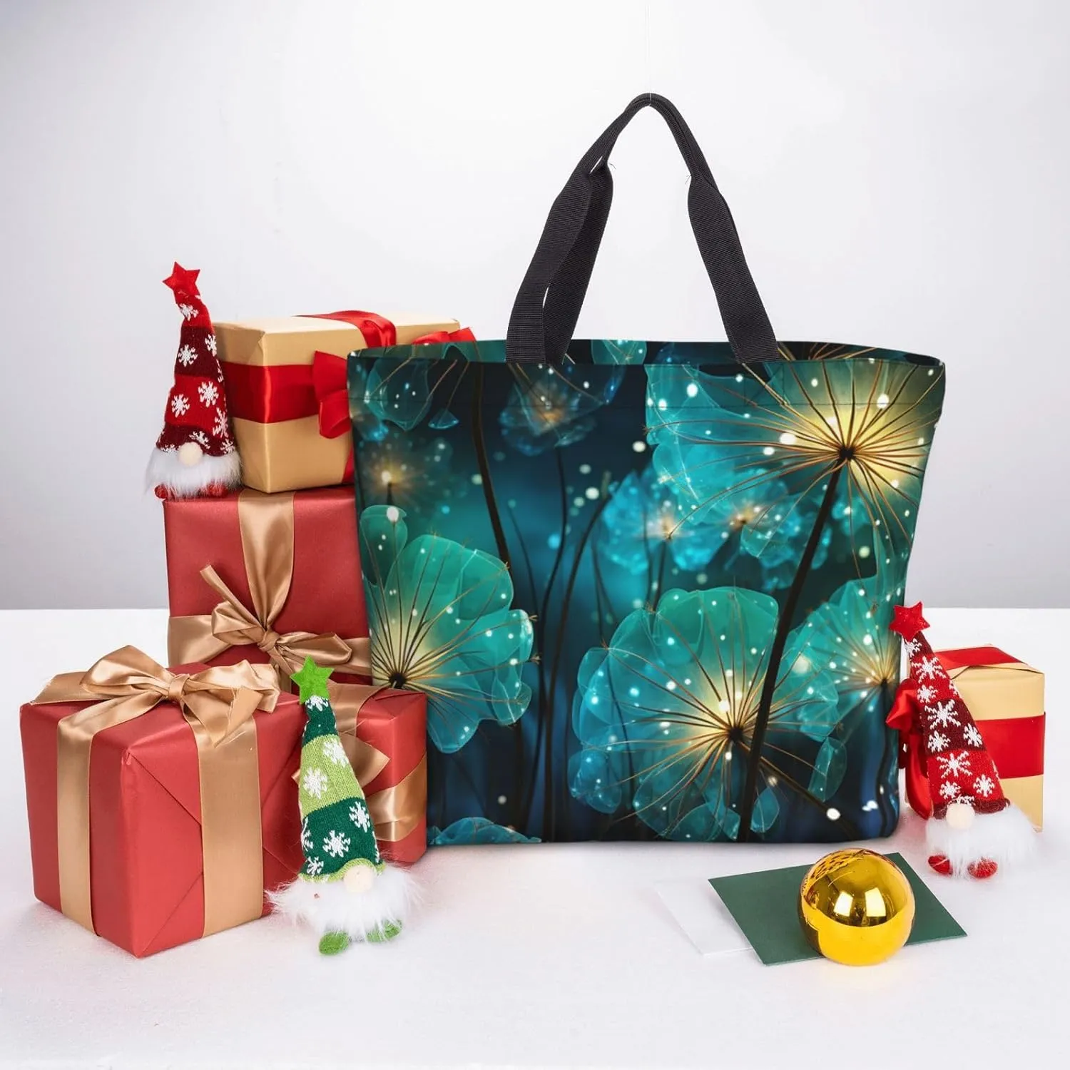 Tote Bag Large Capacity Grocery Bag With Zipper Wolf in Winter Shopping Bag Shoulder Bag for Women