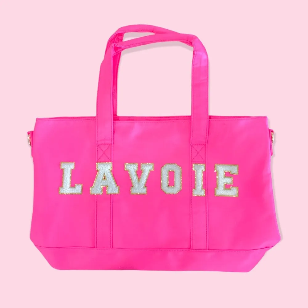 Tote Bag with Letter Customization Nylon Tote Bag DIY Customizable Glitter Varsity Letter Patches Travel Bag Bridesmaid Teacher gift, mom