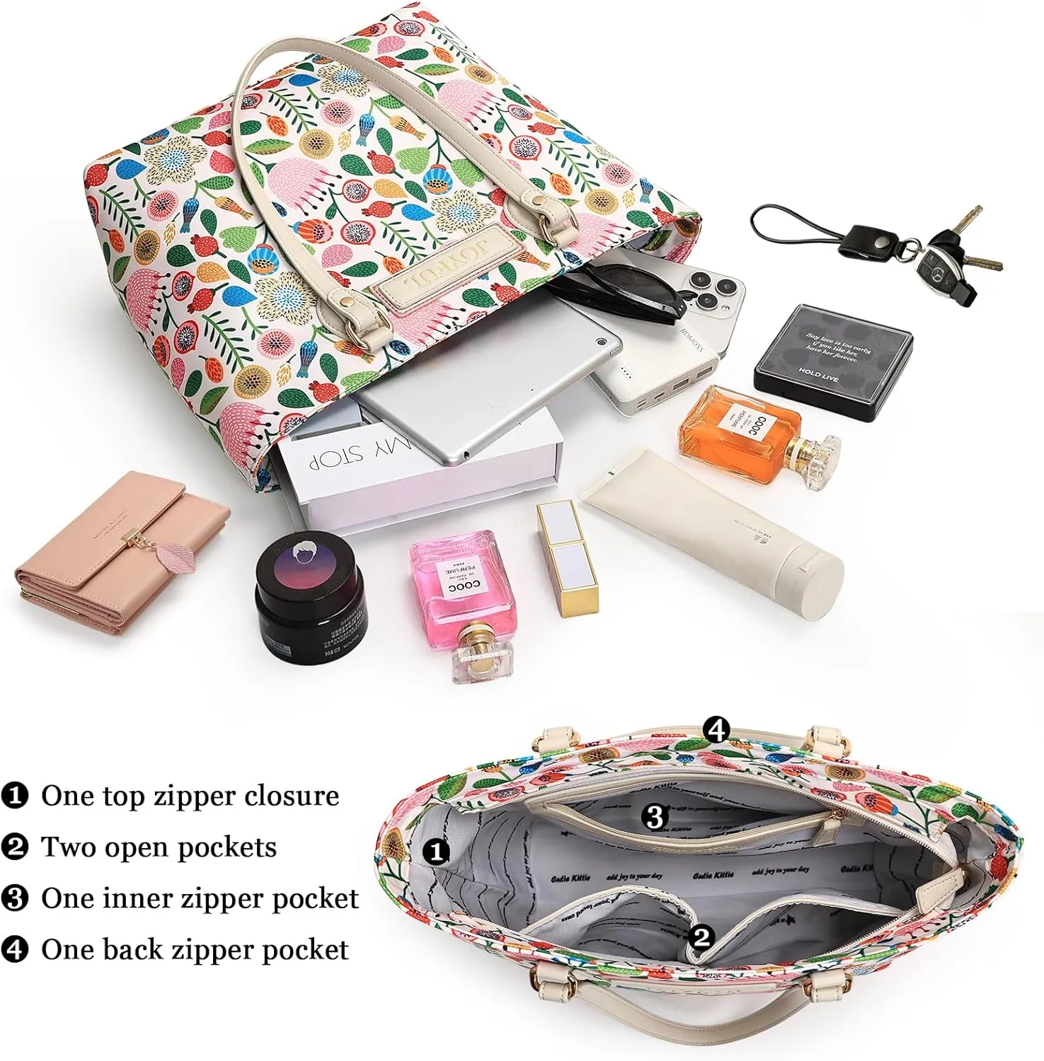 Tote bags for women, tote purse, nylon tote bag, with zipper and pockets, waterproof, lightweight