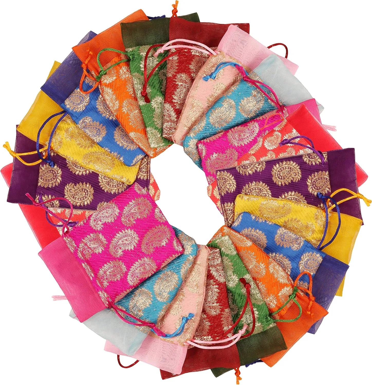Touchstone Gorgeous Gift Wrapping bags reusable environment friendly Large Drawstring Paisley Brocade for birthdays, wedding, return present packing set. pack of 20. 4.5x3.5 inches.
