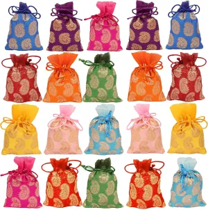 Touchstone Gorgeous Gift Wrapping bags reusable environment friendly Large Drawstring Paisley Brocade for birthdays, wedding, return present packing set. pack of 20. 4.5x3.5 inches.