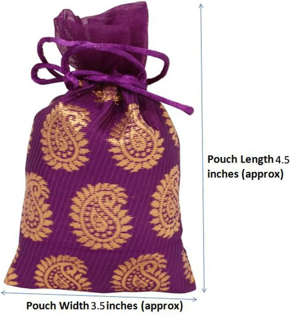 Touchstone Gorgeous Gift Wrapping bags reusable environment friendly Large Drawstring Paisley Brocade for birthdays, wedding, return present packing set. pack of 20. 4.5x3.5 inches.