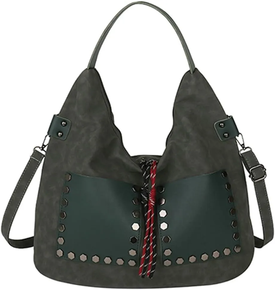 Trendy Suede Shoulder Bag for Women Large Y2k Rivet Crossbody Tote Purse Working Handbags Top Handle Satchel
