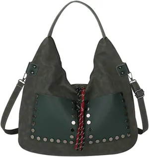 Trendy Suede Shoulder Bag for Women Large Y2k Rivet Crossbody Tote Purse Working Handbags Top Handle Satchel